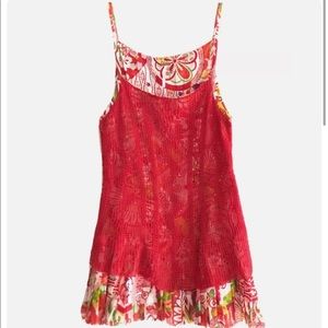 Free People | Pleated Hem Floral Dress Womens Size S Red Overlay Knit Crochet